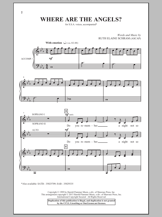 Ruth Elaine Schram Where Are The Angels sheet music notes and chords arranged for SSA Choir