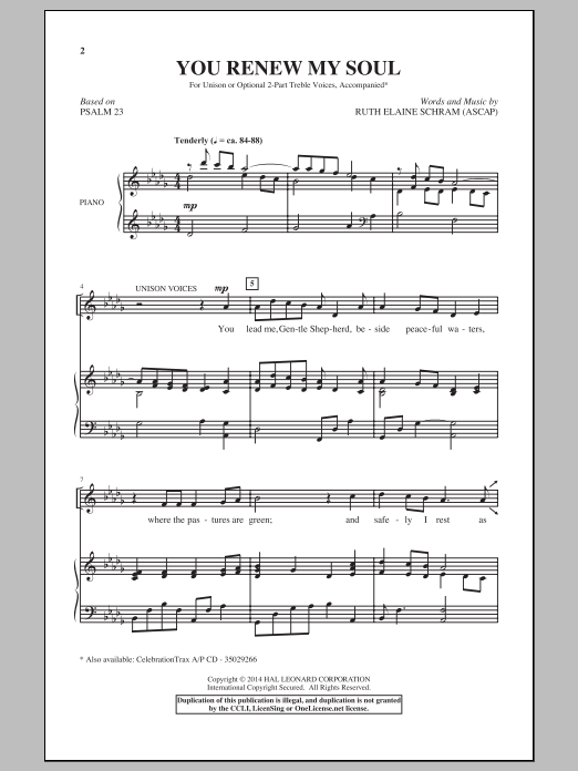 Ruth Elaine Schram You Renew My Soul sheet music notes and chords arranged for 2-Part Choir