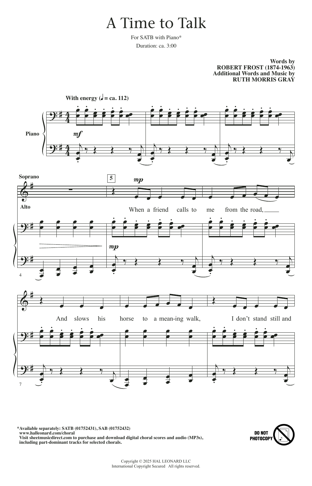 Ruth Morris Gray A Time To Talk sheet music notes and chords arranged for SATB Choir