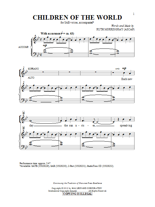 Ruth Morris Gray Children Of The World sheet music notes and chords arranged for 2-Part Choir