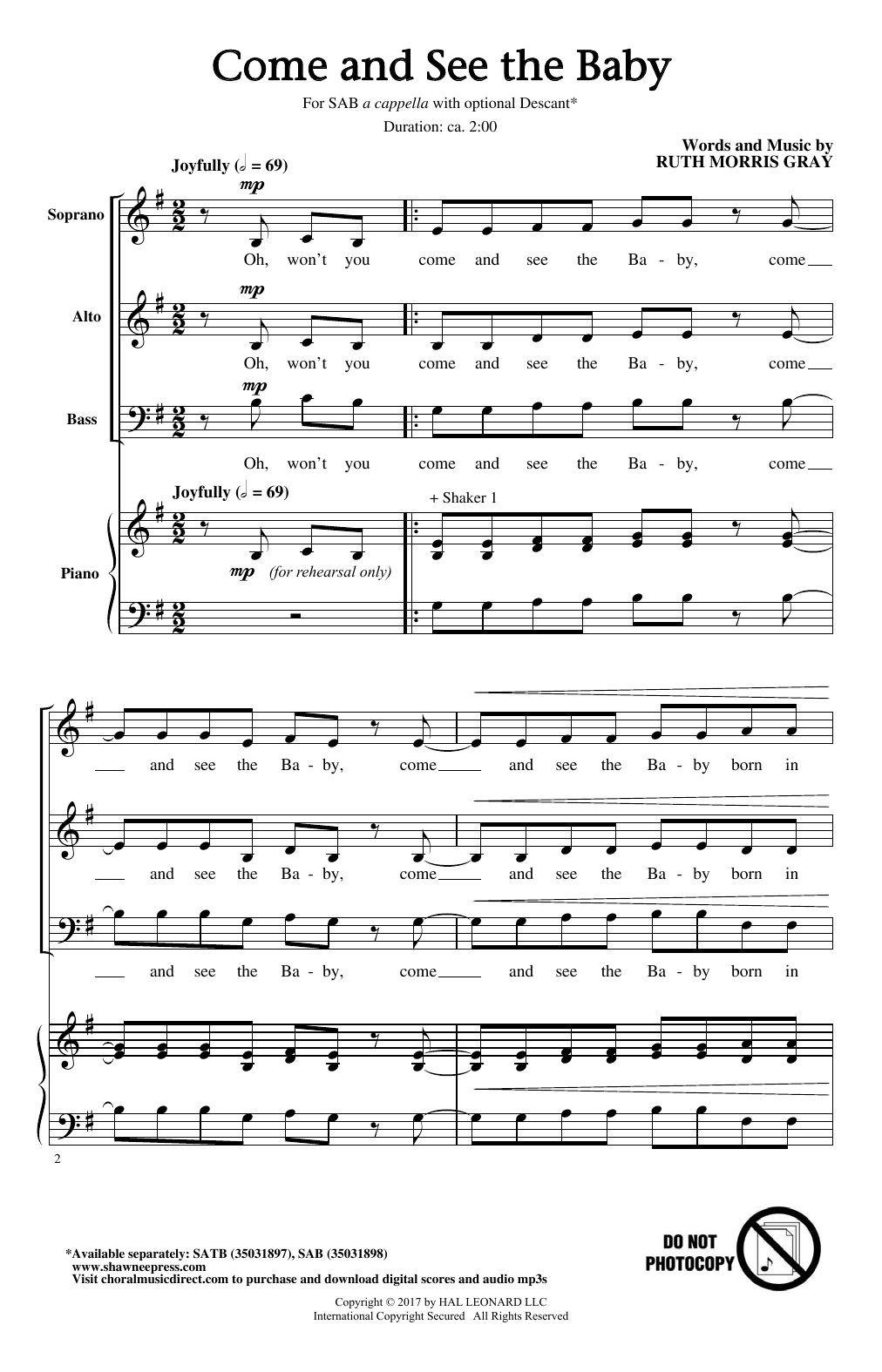 Ruth Morris Gray Come And See The Baby sheet music notes and chords arranged for SATB Choir