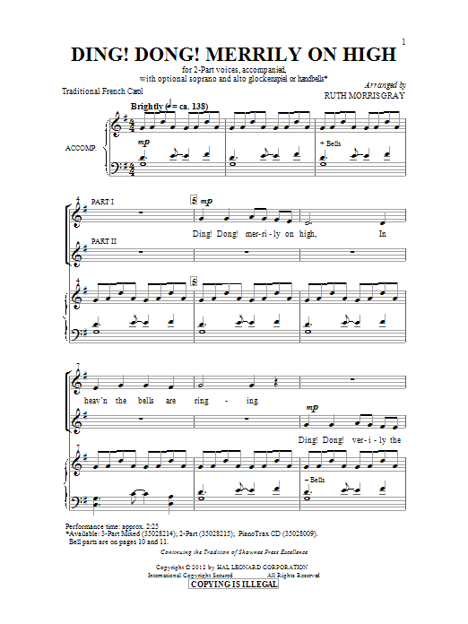 Ruth Morris Gray Ding Dong! Merrily On High! sheet music notes and chords arranged for 3-Part Mixed Choir