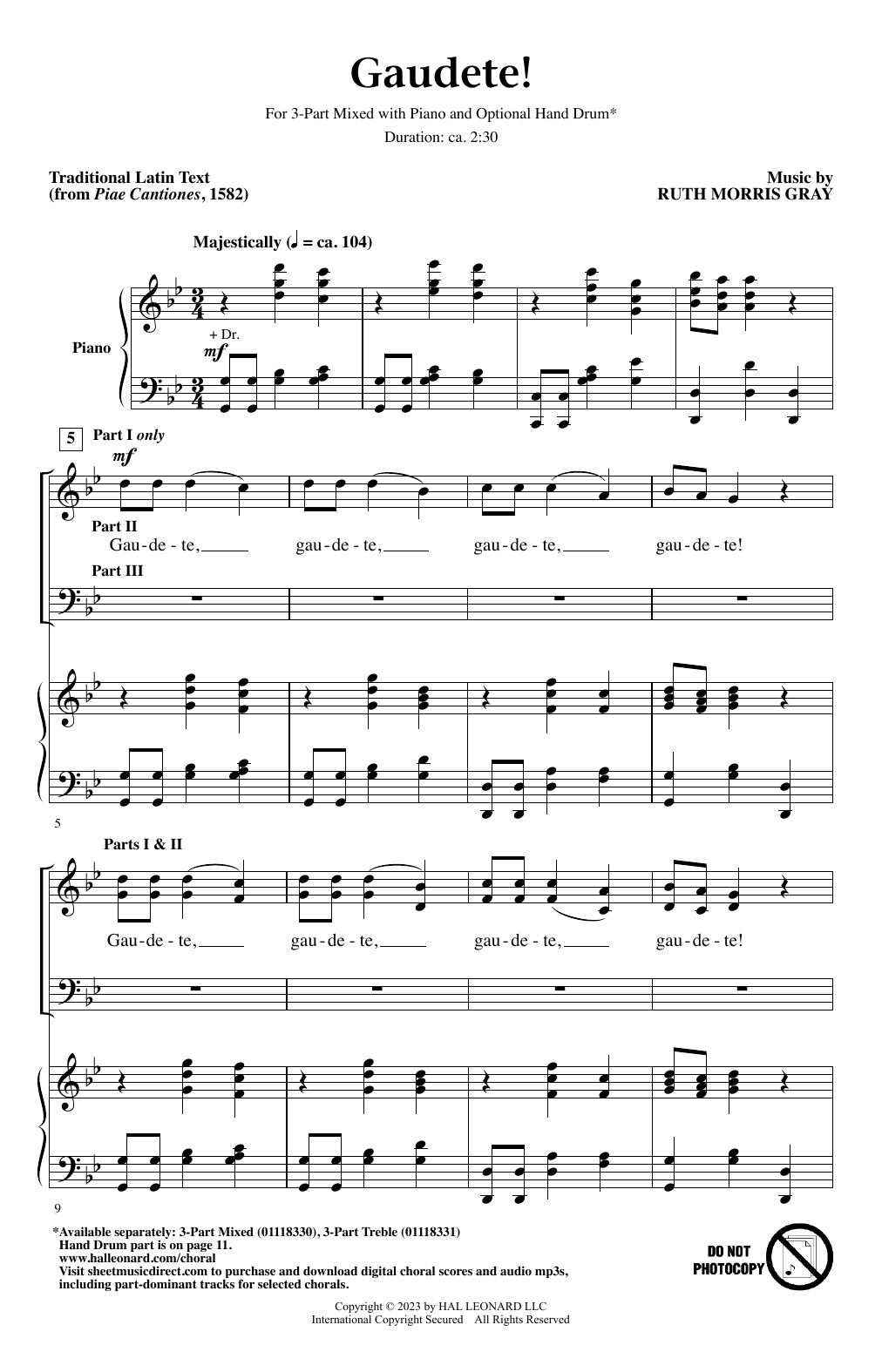 Ruth Morris Gray Gaudete! sheet music notes and chords arranged for 3-Part Mixed Choir
