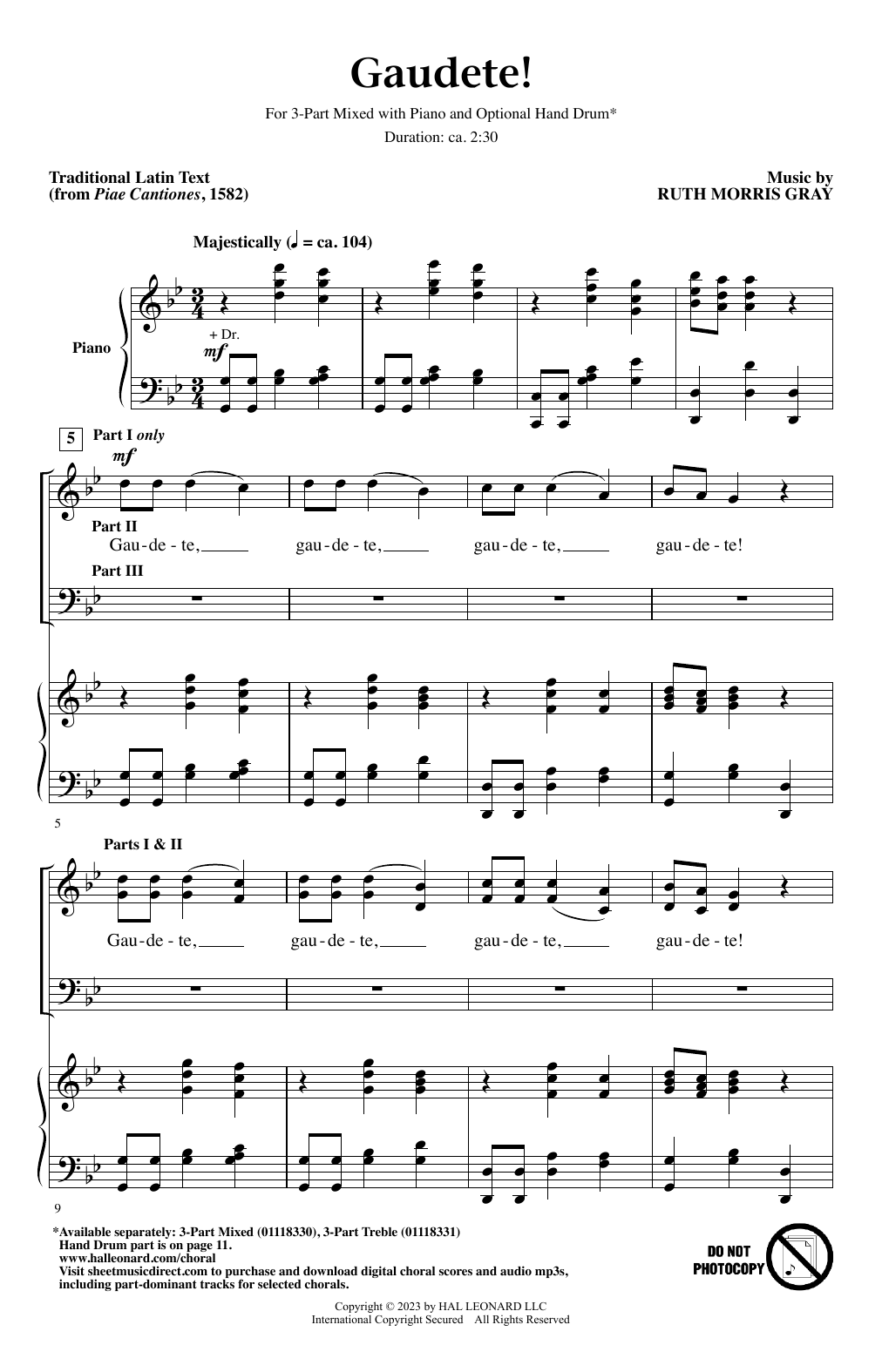 Ruth Morris Gray Gaudete! sheet music notes and chords arranged for 3-Part Treble Choir