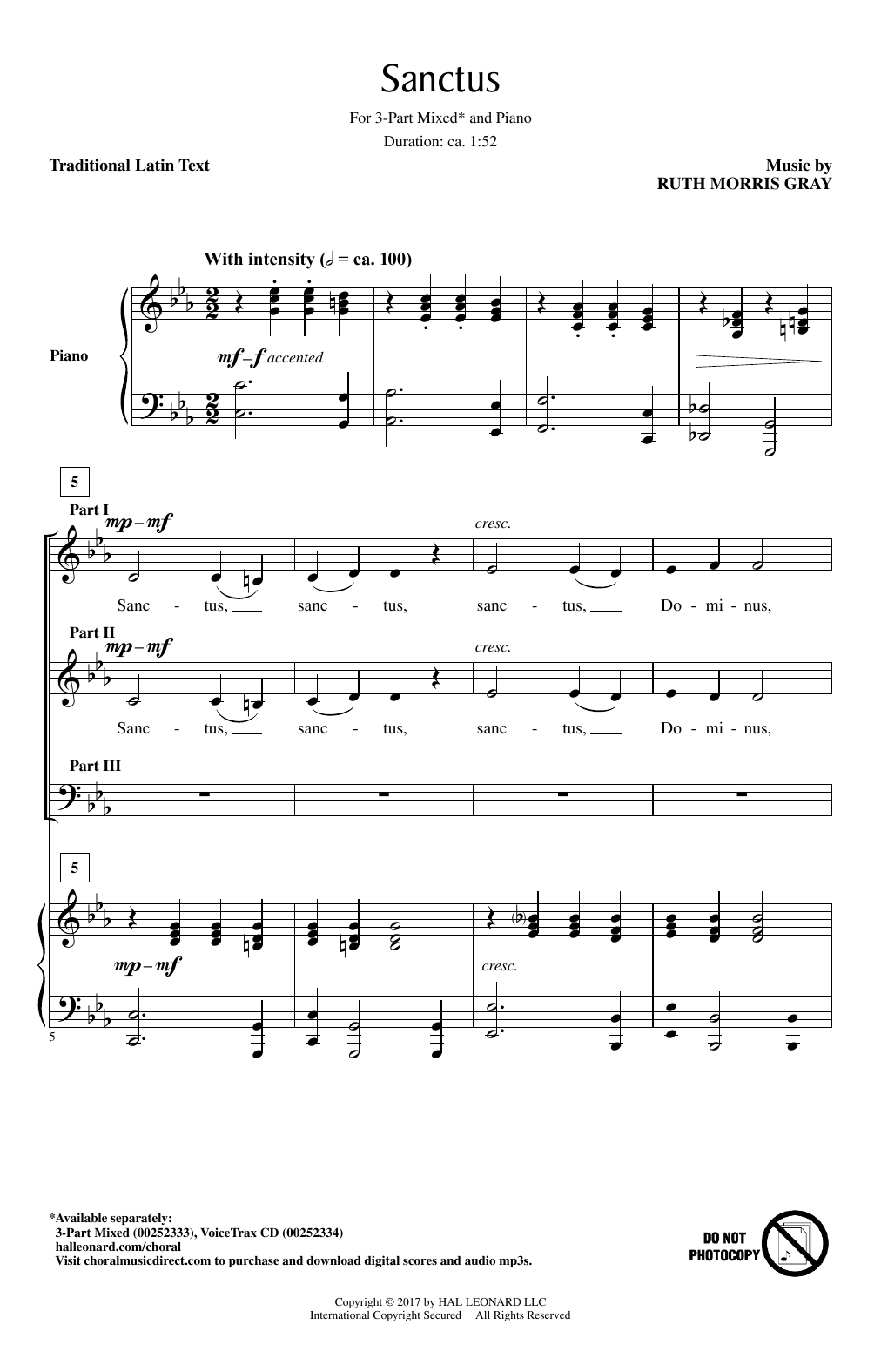 Ruth Morris Gray Sanctus sheet music notes and chords arranged for 3-Part Mixed Choir