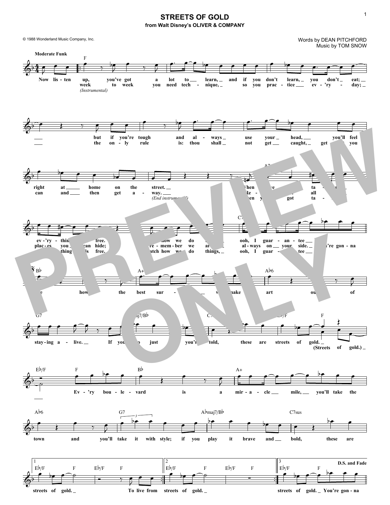 Ruth Pointer Streets Of Gold sheet music notes and chords arranged for Lead Sheet / Fake Book