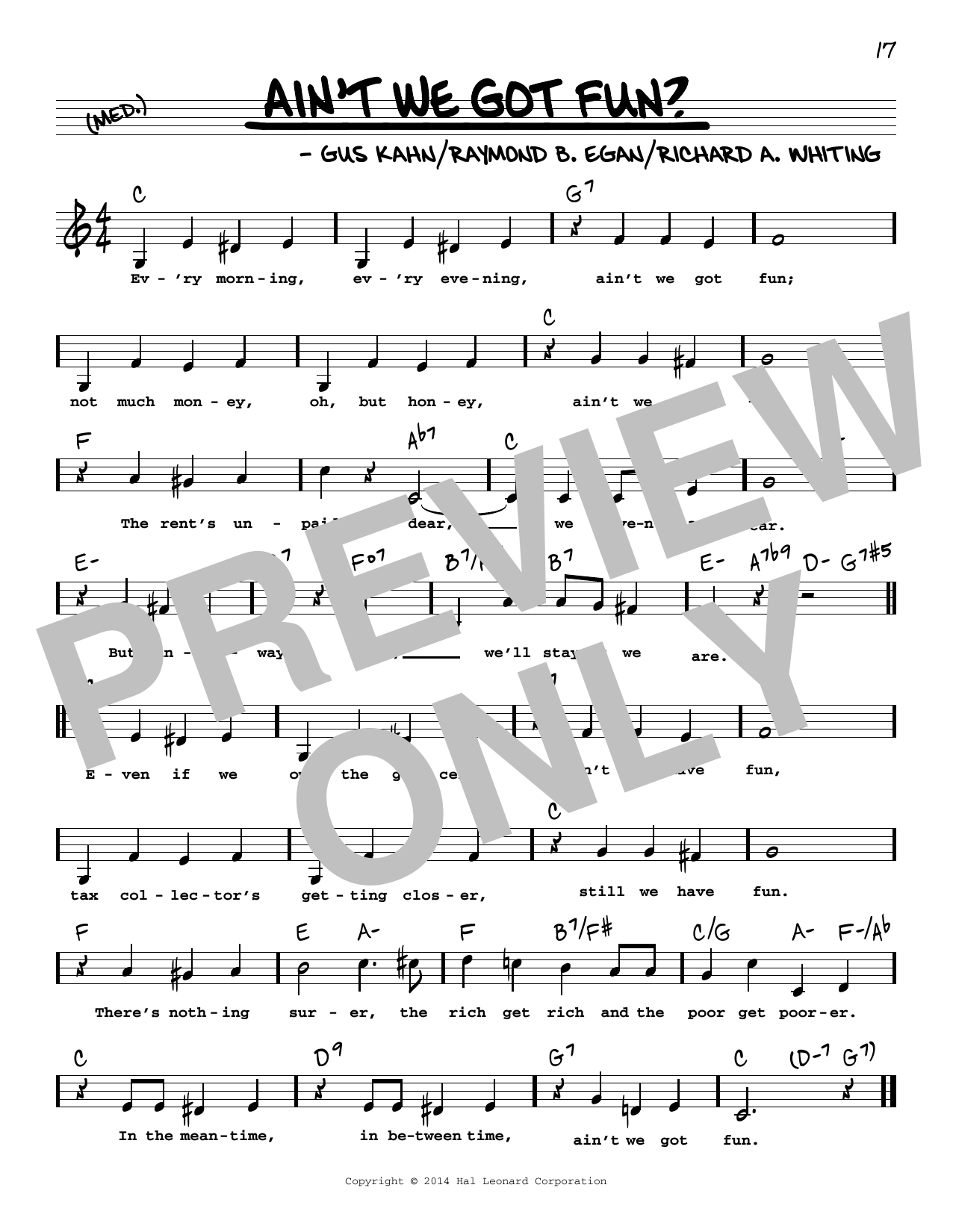 Ruth Roye Ain't We Got Fun? (Low Voice) sheet music notes and chords arranged for Real Book – Melody, Lyrics & Chords