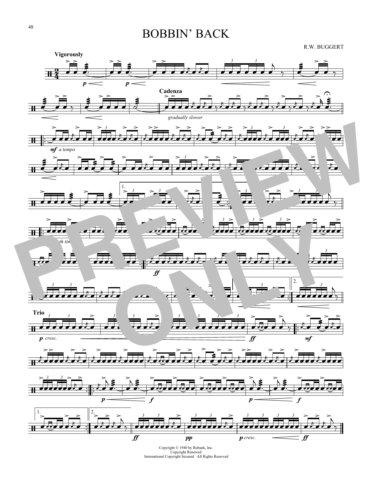 R.W. Buggert Bobbin' Back sheet music notes and chords arranged for Snare Drum Solo
