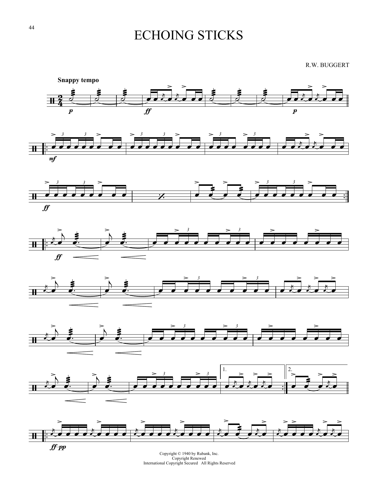 R.W. Buggert Echoing Sticks sheet music notes and chords arranged for Snare Drum Solo