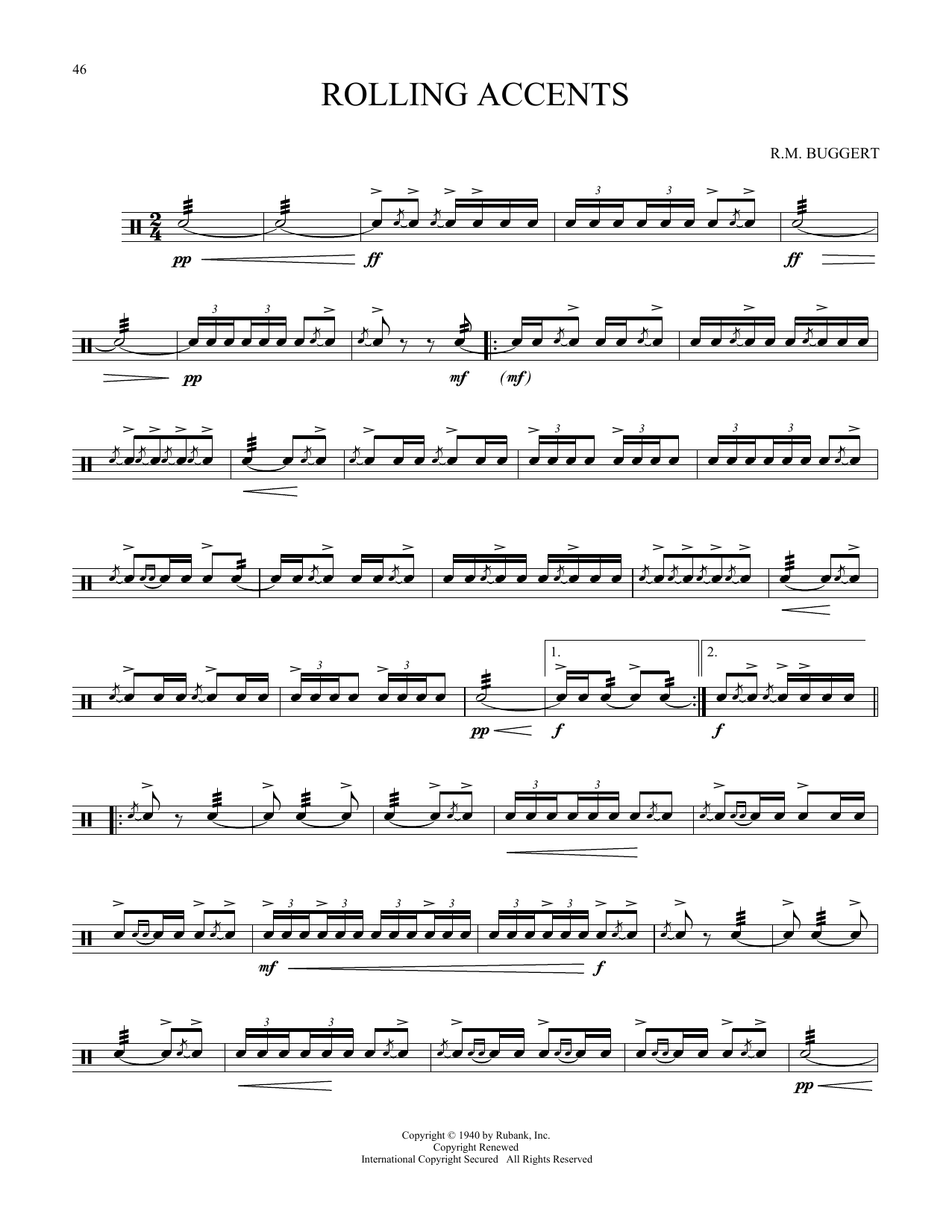 R.W. Buggert Rolling Accents sheet music notes and chords arranged for Snare Drum Solo