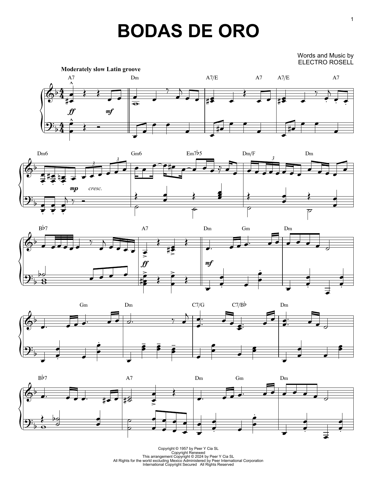 Ry Cooder and Manuel Galban Bodas de Oro (arr. Brent Edstrom) sheet music notes and chords arranged for Piano Solo