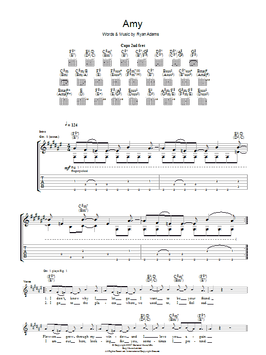 Ryan Adams Amy sheet music notes and chords arranged for Guitar Tab