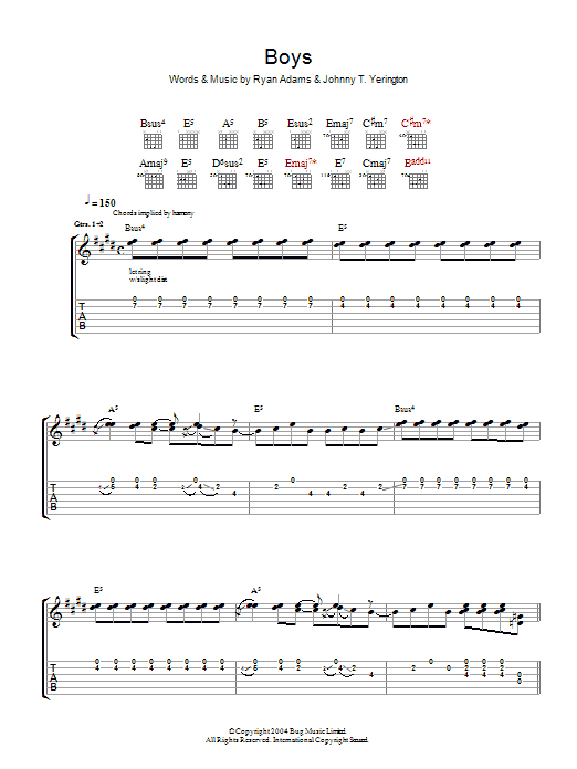 Ryan Adams Boys sheet music notes and chords arranged for Guitar Tab