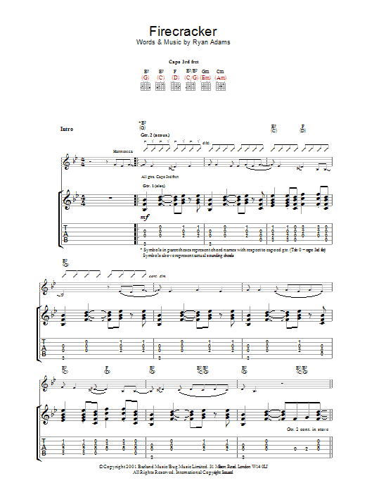 Ryan Adams Firecracker sheet music notes and chords arranged for Guitar Tab