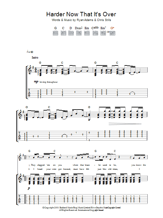 Ryan Adams Harder Now That It's Over sheet music notes and chords arranged for Guitar Tab