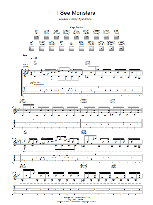Ryan Adams I See Monsters sheet music notes and chords arranged for Guitar Tab