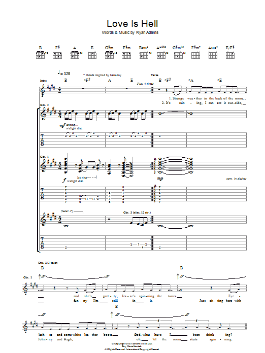 Ryan Adams Love Is Hell sheet music notes and chords arranged for Guitar Tab