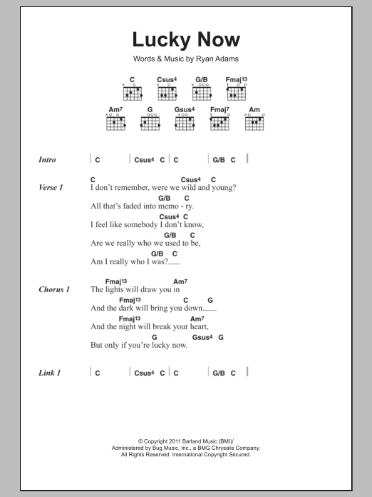 Ryan Adams Lucky Now sheet music notes and chords arranged for Guitar Chords/Lyrics
