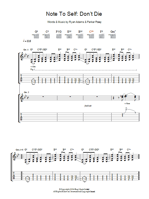 Ryan Adams Note To Self: Don't Die sheet music notes and chords arranged for Guitar Tab