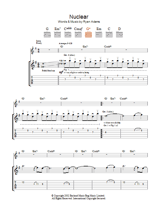 Ryan Adams Nuclear sheet music notes and chords arranged for Piano Chords/Lyrics