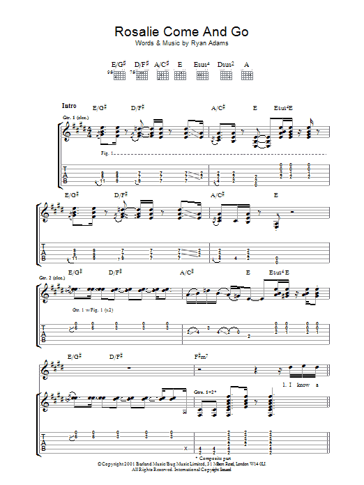 Ryan Adams Rosalie Come And Go sheet music notes and chords arranged for Guitar Tab