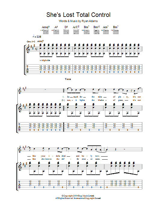 Ryan Adams She's Lost Total Control sheet music notes and chords arranged for Guitar Tab