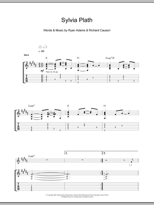 Ryan Adams Sylvia Plath sheet music notes and chords arranged for Guitar Tab