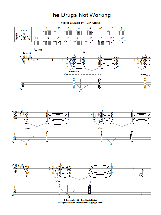 Ryan Adams The Drugs Not Working sheet music notes and chords arranged for Guitar Tab