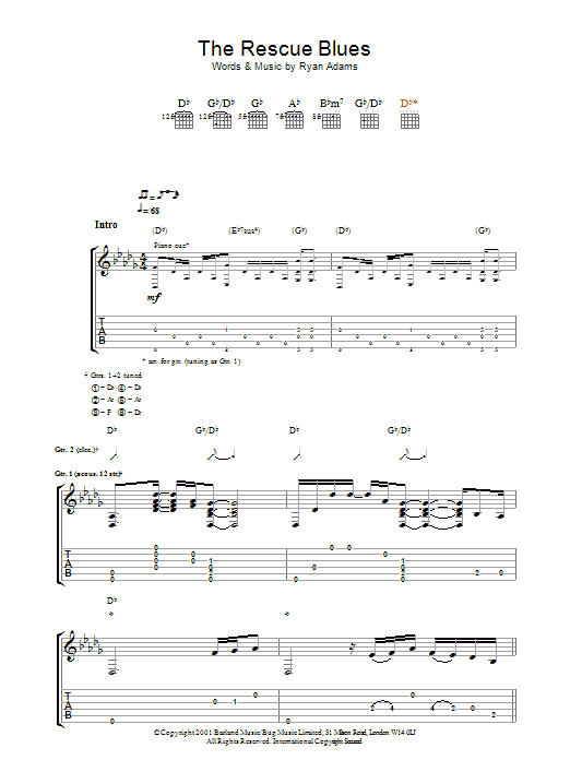 Ryan Adams The Rescue Blues sheet music notes and chords arranged for Guitar Tab