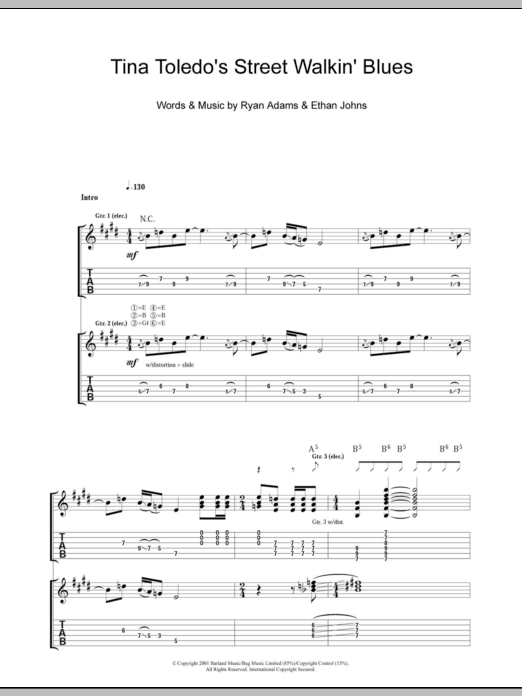 Ryan Adams Tina Toledo's Street Walkin' Blues sheet music notes and chords arranged for Guitar Tab