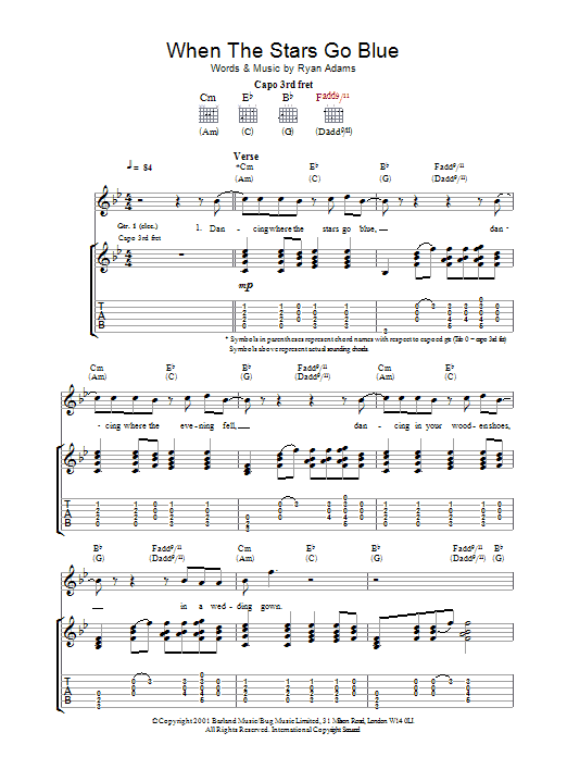 Ryan Adams When The Stars Go Blue sheet music notes and chords arranged for Guitar Tab