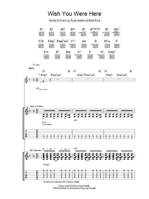 Ryan Adams Wish You Were Here sheet music notes and chords arranged for Guitar Tab