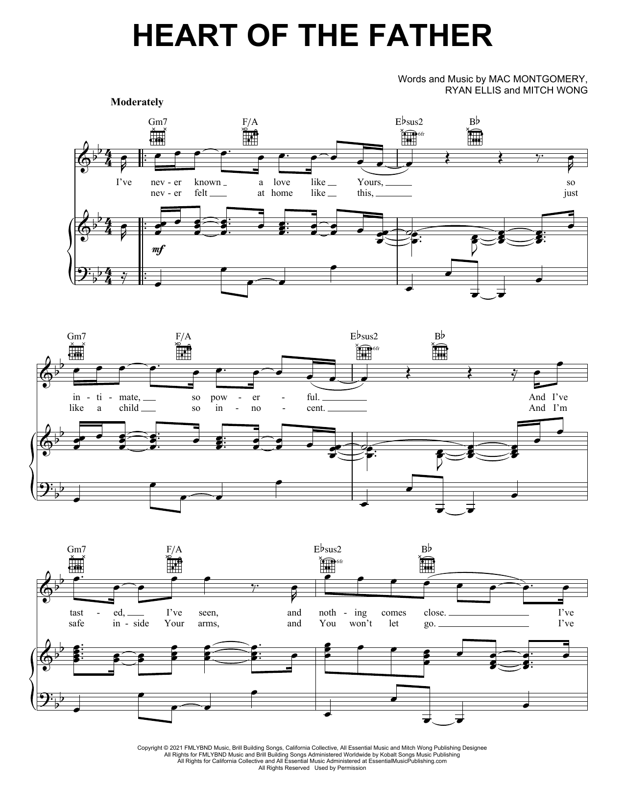 Ryan Ellis Heart Of The Father sheet music notes and chords arranged for Piano, Vocal & Guitar Chords (Right-Hand Melody)