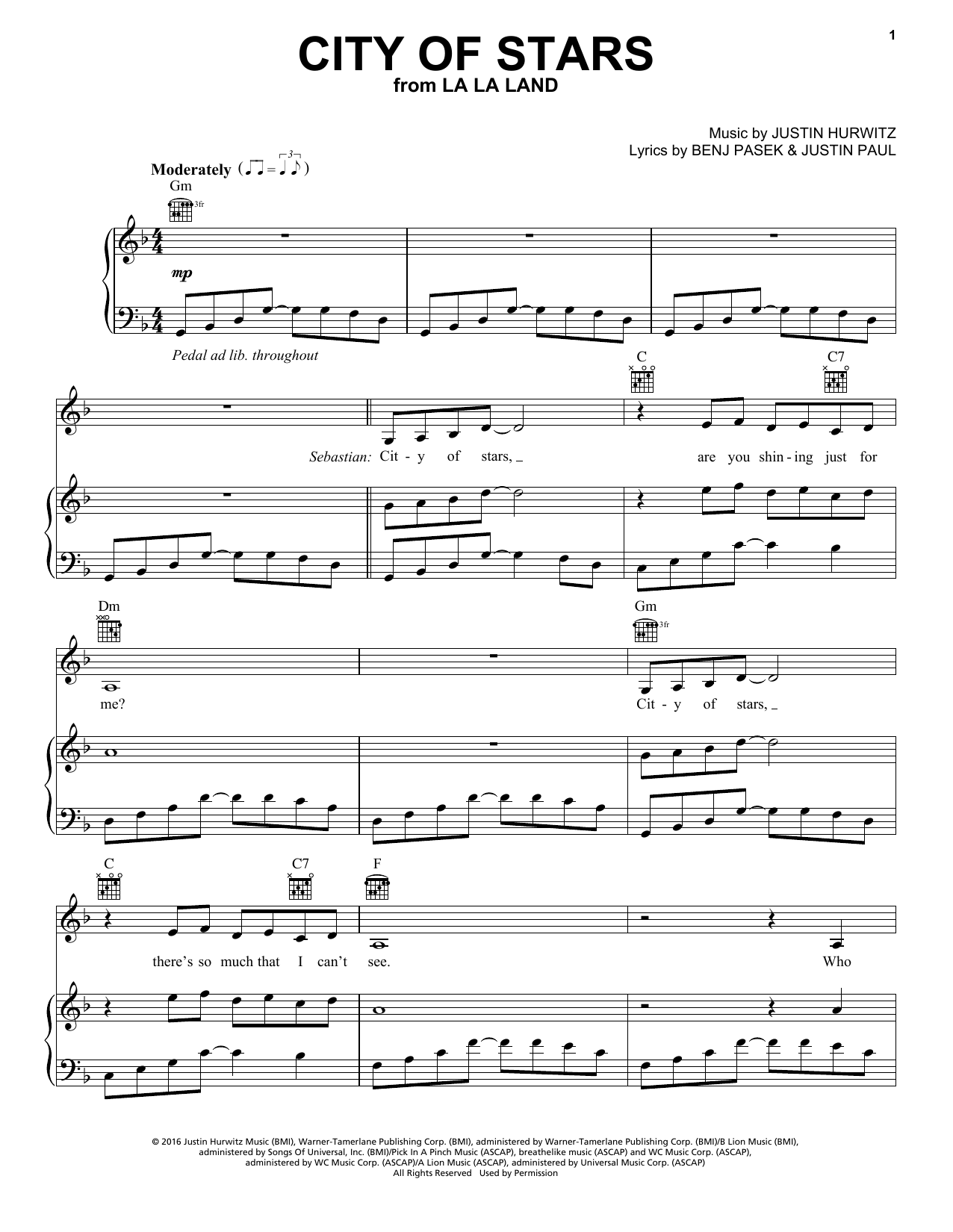 Ryan Gosling & Emma Stone City Of Stars (from La La Land) sheet music notes and chords arranged for Easy Ukulele Tab