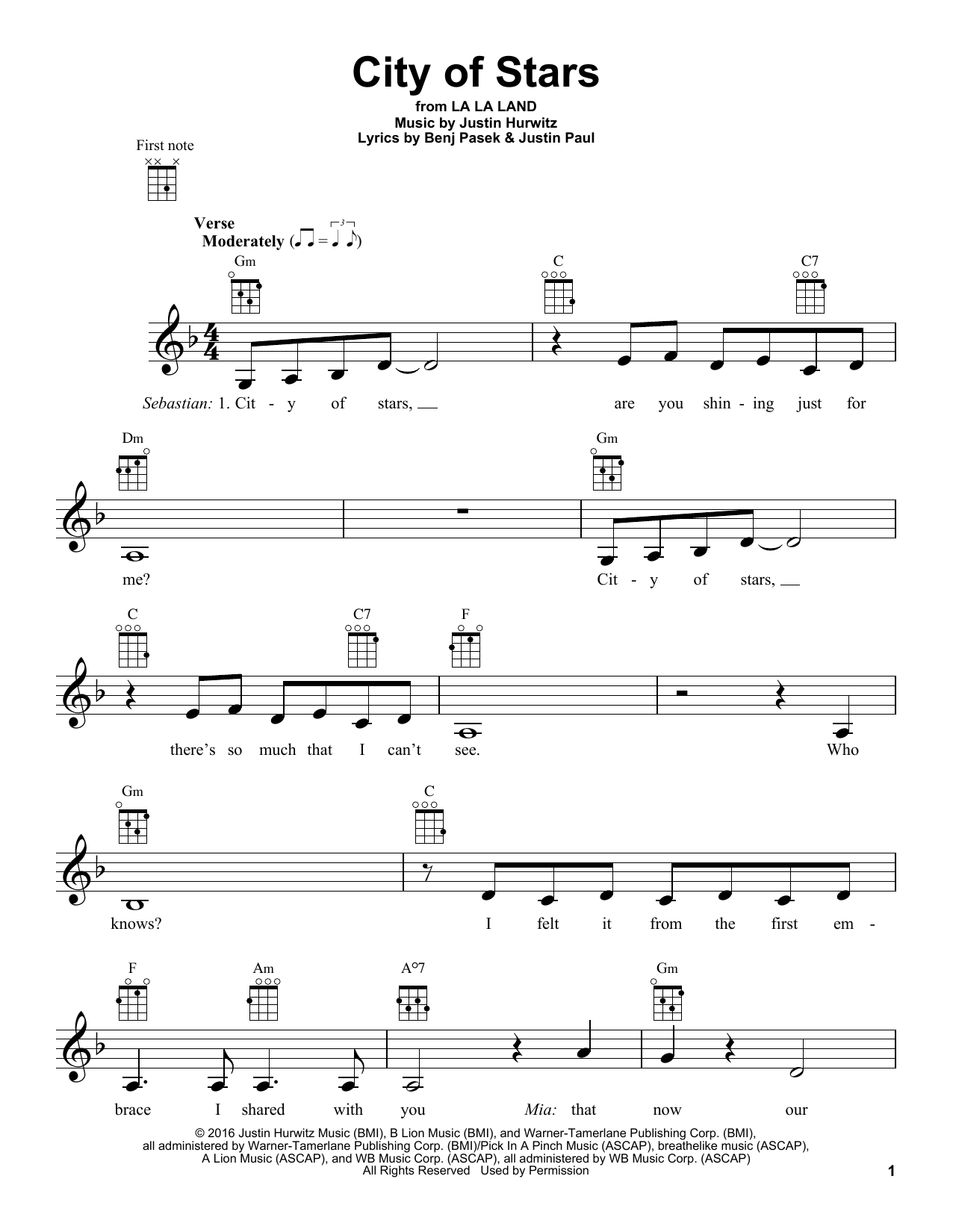 Ryan Gosling & Emma Stone City Of Stars sheet music notes and chords arranged for Big Note Piano