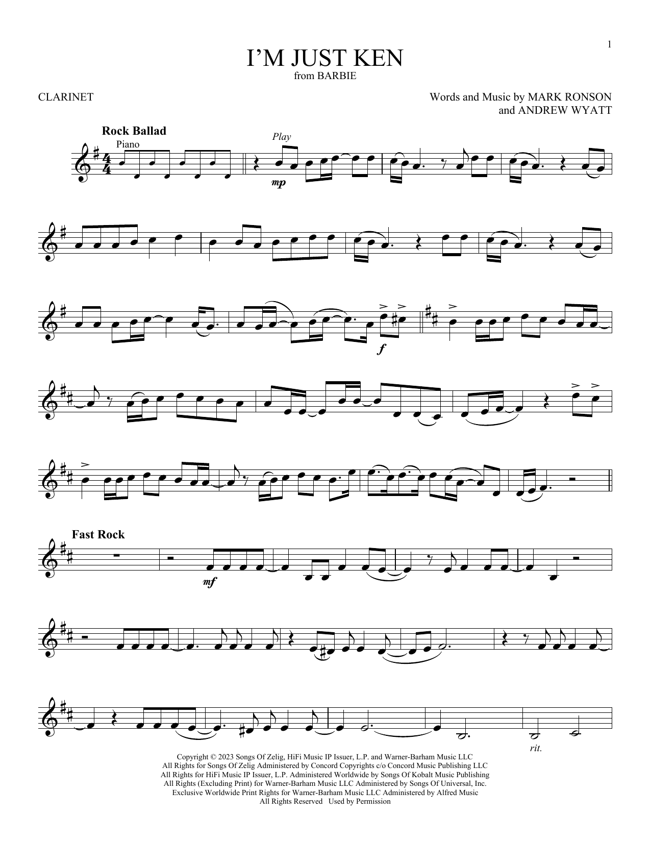 Ryan Gosling I'm Just Ken (from Barbie) sheet music notes and chords arranged for Easy Piano