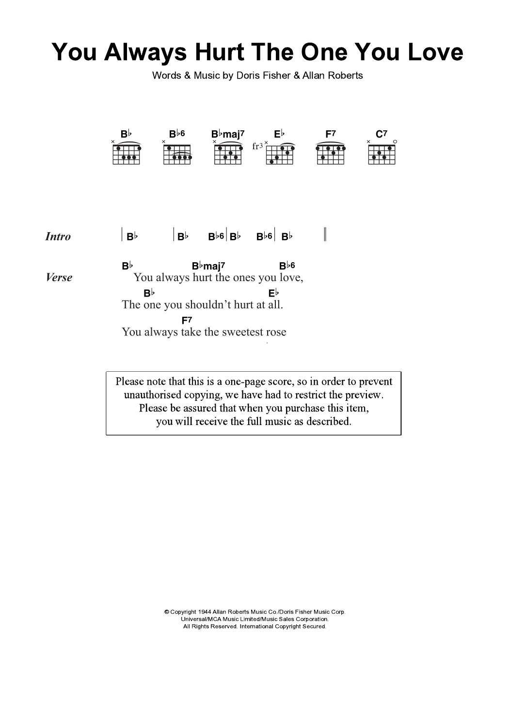 Ryan Gosling You Always Hurt The One You Love sheet music notes and chords arranged for Guitar Chords/Lyrics