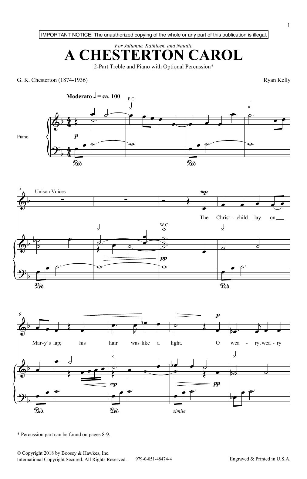 Ryan Kelly A Chesterton Carol sheet music notes and chords arranged for 2-Part Choir