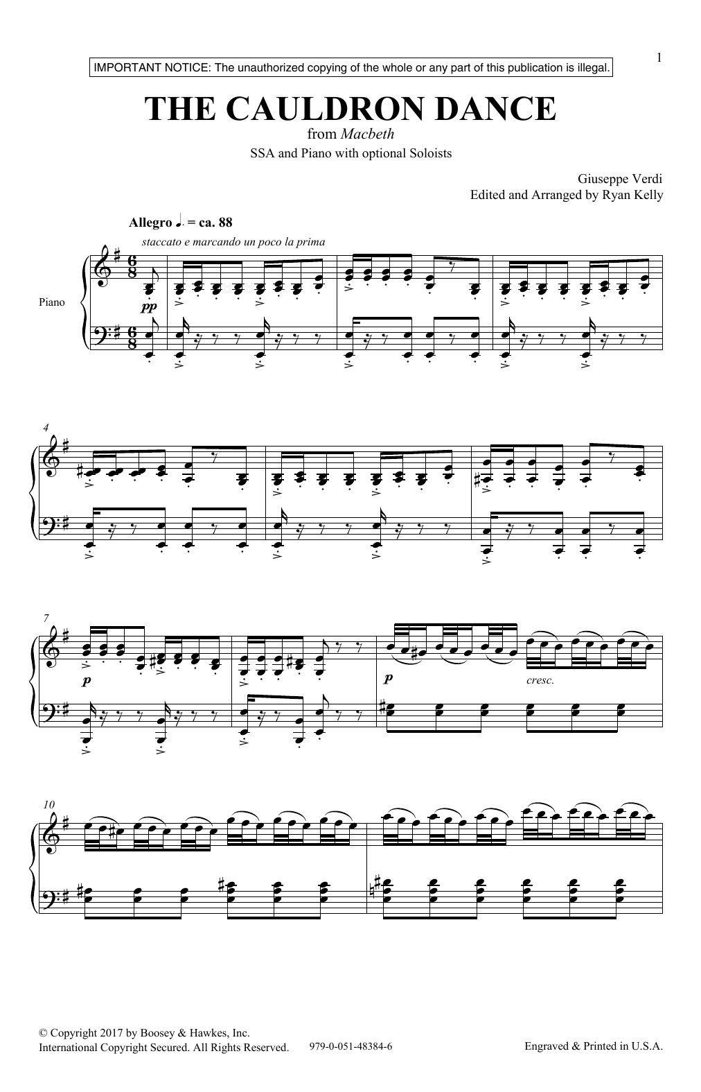 Ryan Kelly Cauldron Dance sheet music notes and chords arranged for SSA Choir
