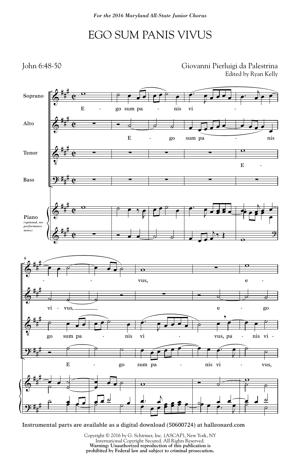 Ryan Kelly Ego Sum Panis Vivus (ed. Ryan Kelly) sheet music notes and chords arranged for SATB Choir