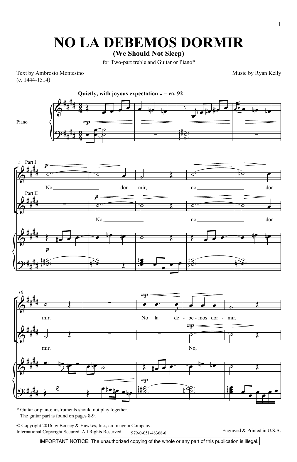 Ryan Kelly We Should Not Sleep sheet music notes and chords arranged for 2-Part Choir