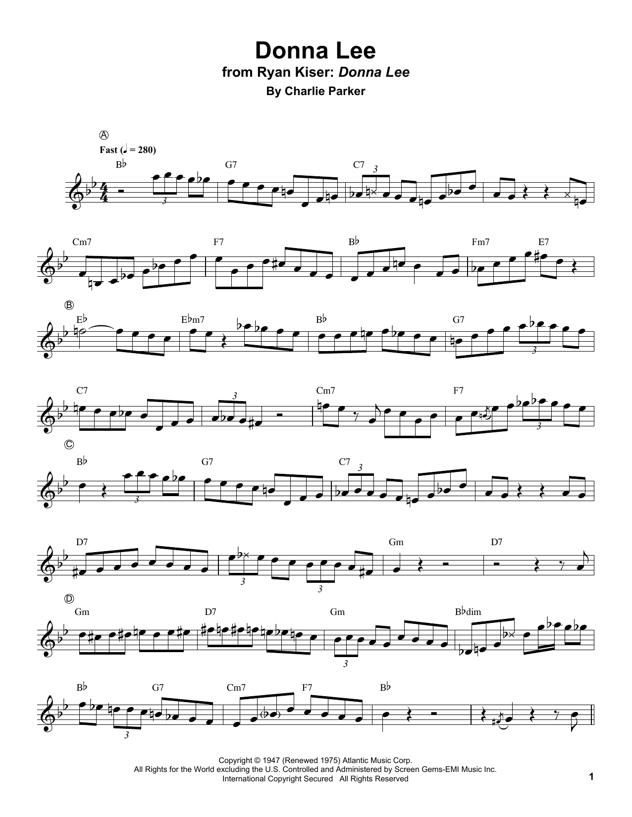 Ryan Kisor Donna Lee sheet music notes and chords arranged for Trumpet Transcription