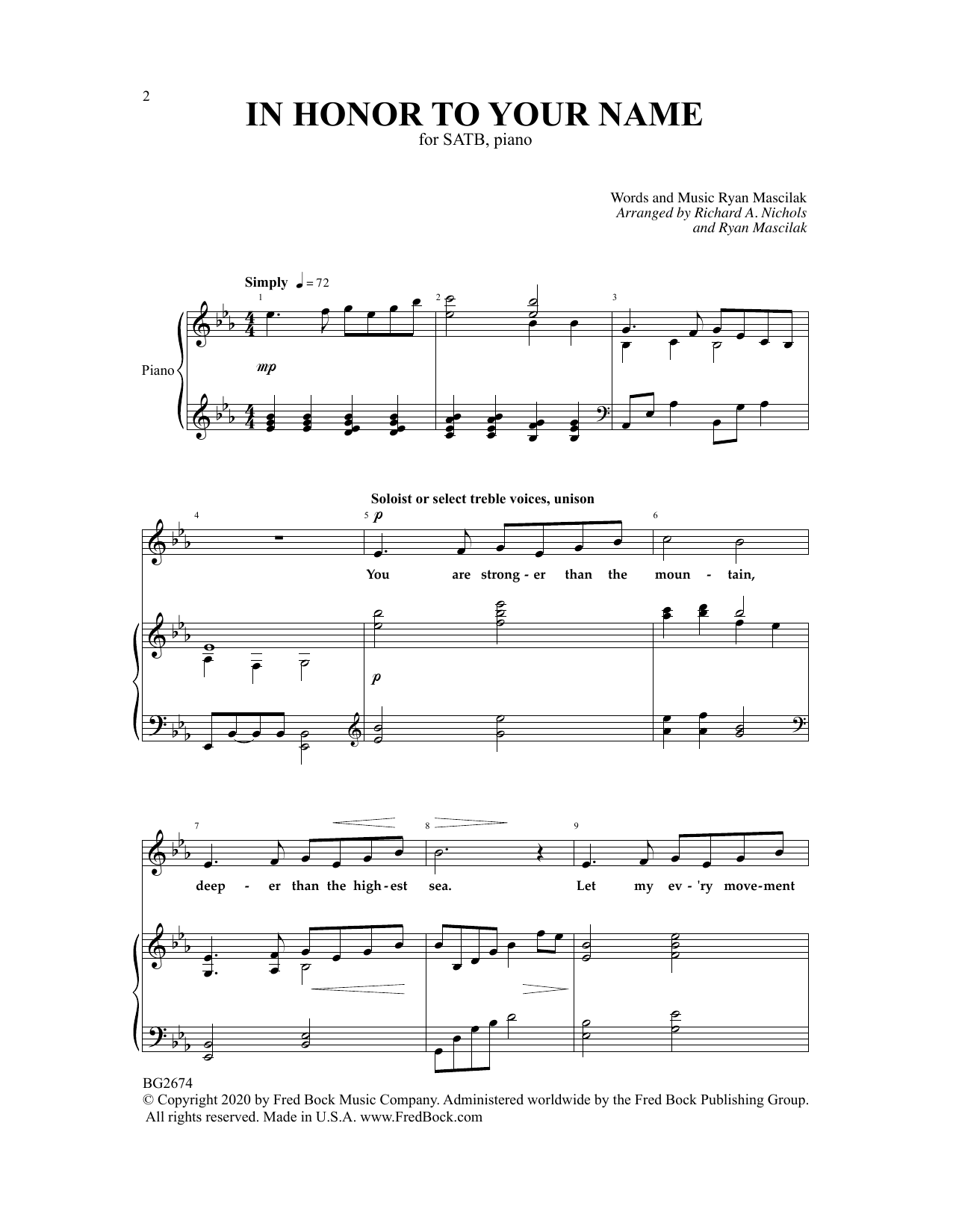 Ryan Mascilak In Honor To Your Name sheet music notes and chords arranged for SATB Choir