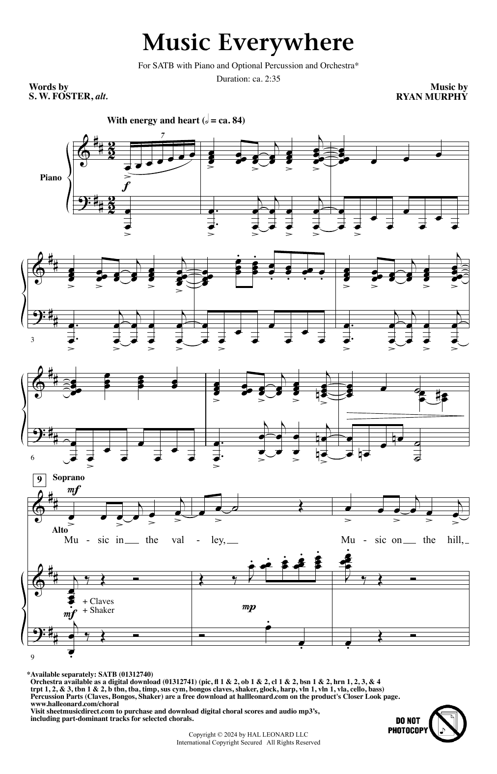 Ryan Murphy Music Everywhere sheet music notes and chords arranged for SATB Choir