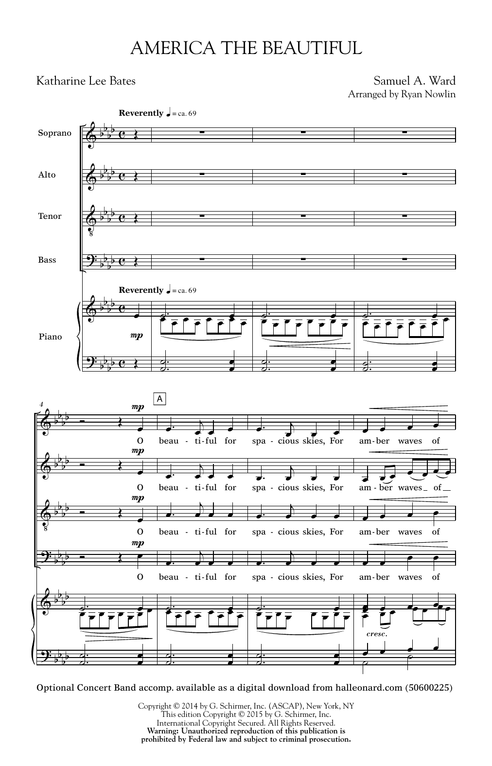 Ryan Nowlin America, The Beautiful sheet music notes and chords arranged for SATB Choir