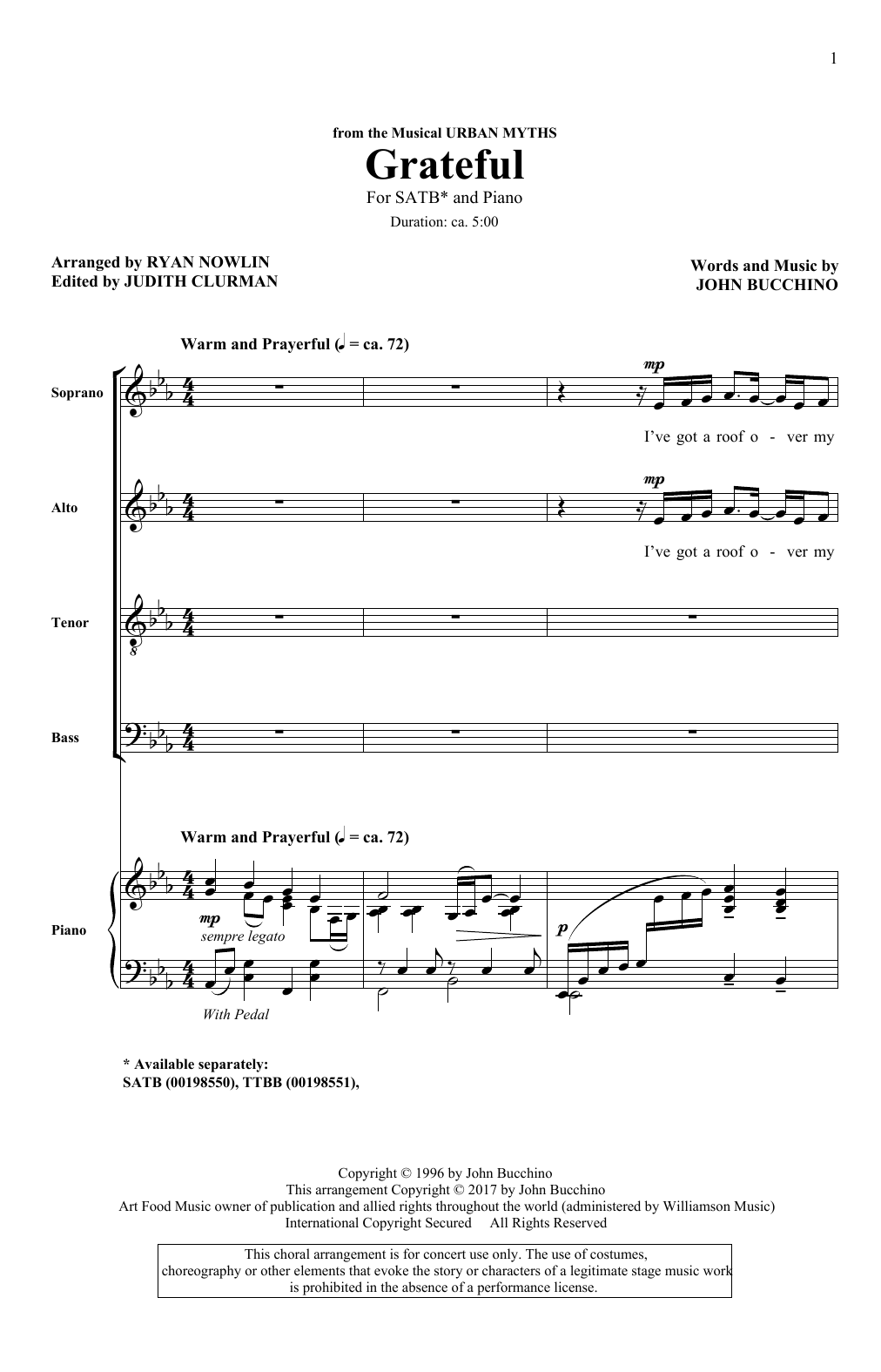 Ryan Nowlin Grateful sheet music notes and chords arranged for SATB Choir