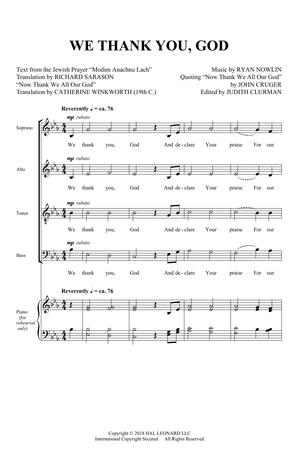 Ryan Nowlin We Thank You, God sheet music notes and chords arranged for SATB Choir