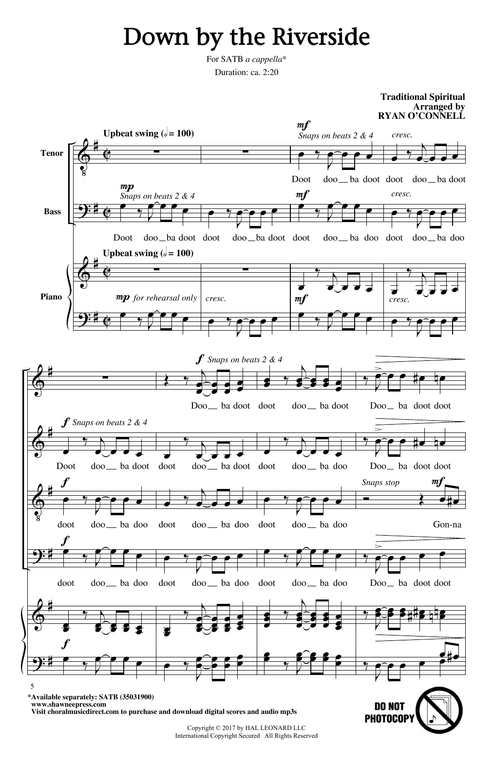 Ryan O'Connell Down By The Riverside sheet music notes and chords arranged for SATB Choir