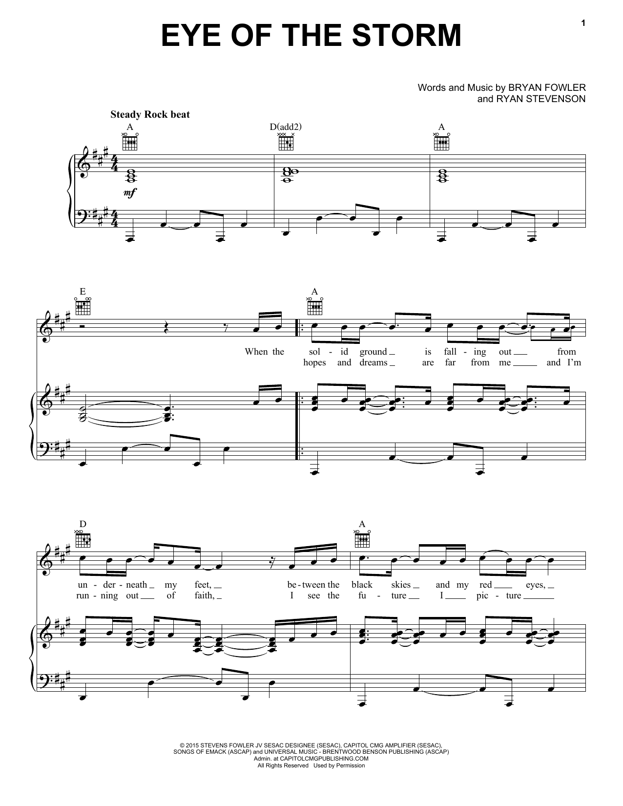 Ryan Stevenson feat. GabeReal Eye Of The Storm sheet music notes and chords arranged for Piano, Vocal & Guitar Chords (Right-Hand Melody)