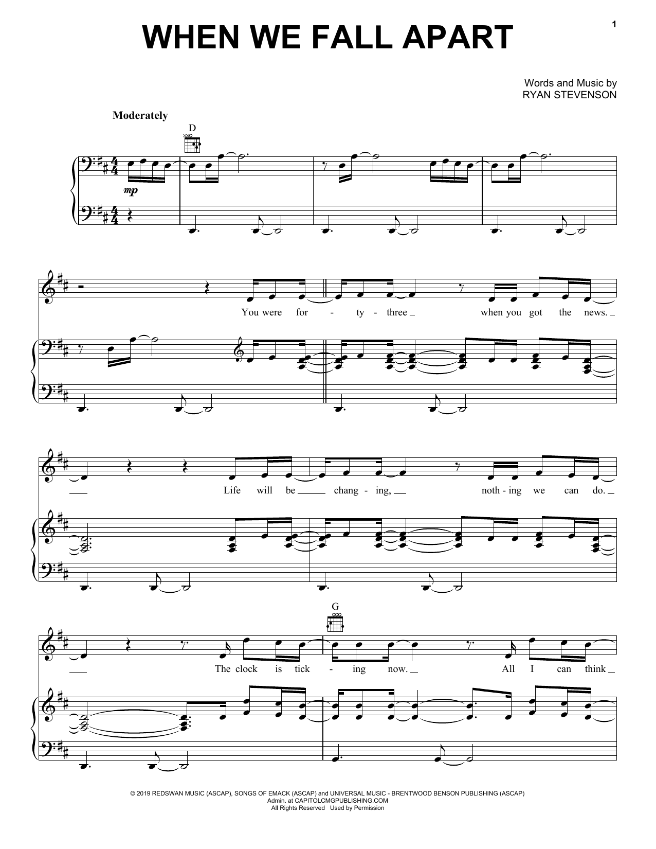 Ryan Stevenson When We Fall Apart sheet music notes and chords arranged for Piano, Vocal & Guitar Chords (Right-Hand Melody)